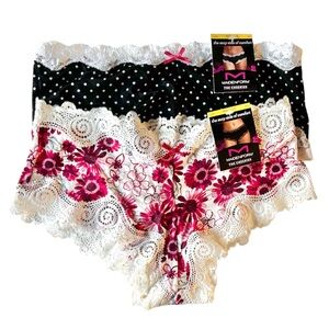 (2 pr) Maidenform Women's Lace Trim Panties - Black Polka Dot and Floral